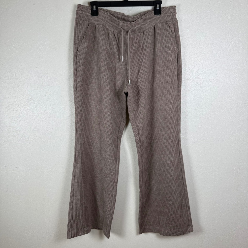 Halara Brown Ribbed Wide Leg Lounge Pants High Waisted Drawstring Pockets